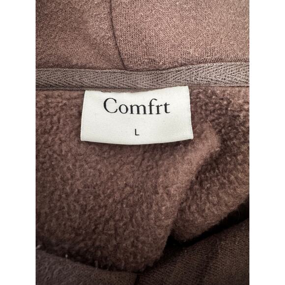 Comfrt Oversized Brown Hoodie Cozy Minimalist Neutral Streetwear Sweatshirt L - Picture 6 of 8